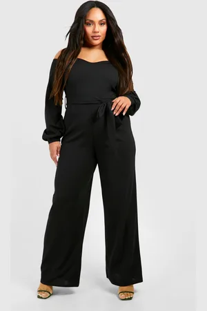 Boohoo Grande Taille,Combinaison Large À Col En Cœur Et Manches Longues
