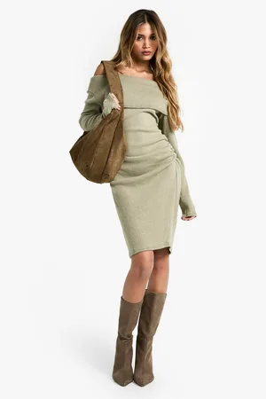 Boohoo Grande Taille,Robe Moulante Froncée En Maille Douce