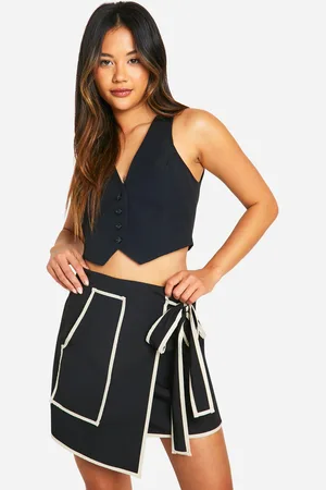 Boohoo Mini,Jupe Portefeuille À Bordures Contrastantes
