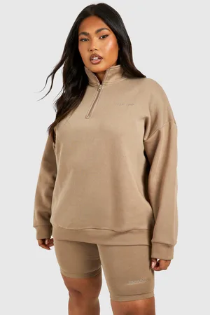 Boohoo Grande Taille,Ensemble Avec Sweat À Col Zippé Et Short Cycliste