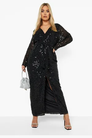 Boohoo Grande Taille,Robe Longue Pailletée Fendue
