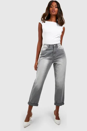 Boohoo Jean Mom Slim À Ourlet Plié