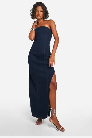 Boohoo "Tall",Robe Longue Échancrée Fendue En Jean