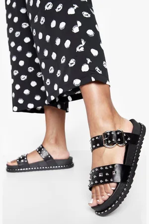 Boohoo Claquettes Cloutées À Double Bride,Pointure Large
