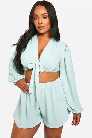 Boohoo Grande Taille,Ensemble Torsadé À Manches Bouffantes