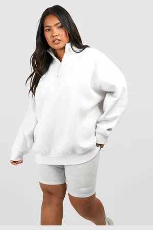 Boohoo Grande Taille,Ensemble Avec Sweat À Col Zippé Et Short Cycliste