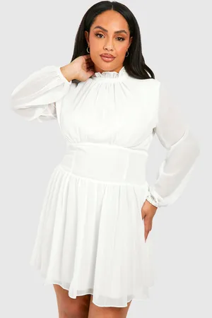 Boohoo Grande Taille,Robe Patineuse En Mousseline De Soie À Manches Longues
