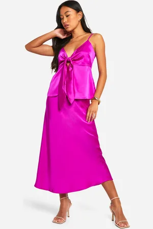 Boohoo Ensemble Satiné Avec Débardeur Noué Et Jupe Mi,Longue