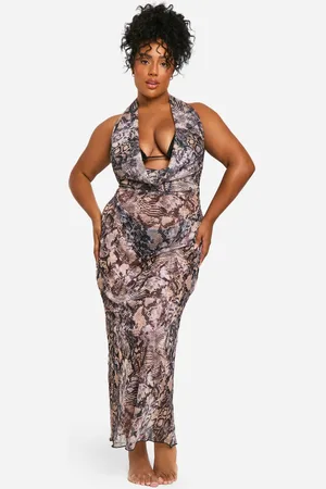 Boohoo Grande Taille,Robe De Plage Longue À Col Bénitier Et Imprimé Serpent