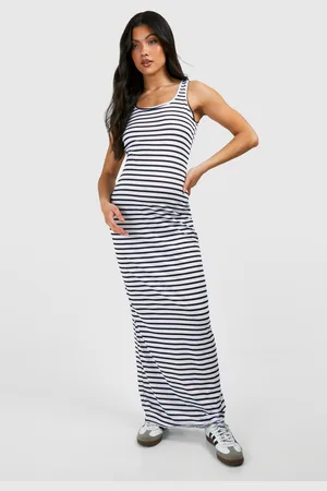 Boohoo Maternité,Robe De Grossesse Longue Rayée À Col Rond