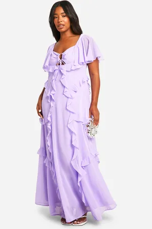 Boohoo Grande Taille,Robe Longue À Volants Et Manches Volumineuses