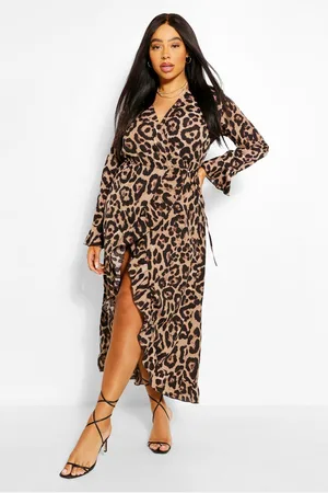 Boohoo Grande Taille,Robe Mi Longue Portefeuille Léopard
