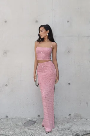 Boohoo Ensemble Avec Crop Top Strassé Et Jupe Longue