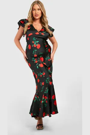 Boohoo Grande Taille,Robe Longue À Manches Volantées Et Imprimé Rose