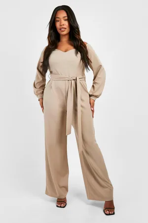 Boohoo Grande Taille,Combinaison Large À Col En Cœur Et Manches Longues