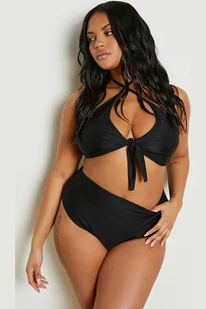 Boohoo Grande Taille,Bikini Froncé À Attaches Avec Bas Taille Haute