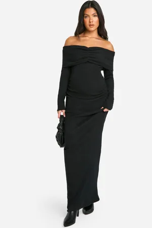 Boohoo Maternité,Robe De Grossesse Longue Côtelée À Épaules Dénudées