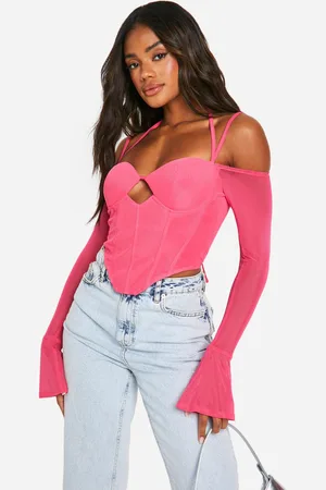Boohoo Corset Moulant À Manches Évasées En Mesh
