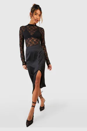 Boohoo Jupe Mi,Longue Satinée Fendue Sur Le Côté