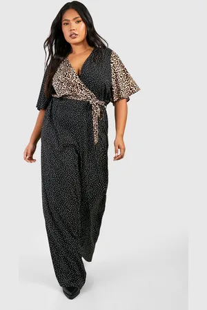 Boohoo Grande Taille,Combinaison Large À Imprimé Léopard