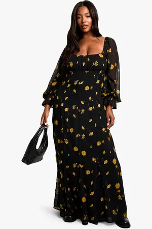 Boohoo Grande Taille,Robe Longue Volantée À Manches Longues