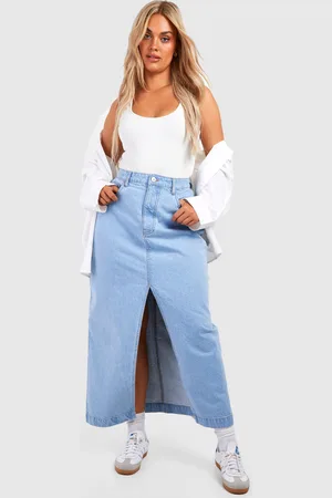 Boohoo Grande Taille,Jupe Longue Basique Fendue En Jean