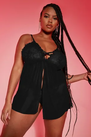 Boohoo Grande Taille,Nuisette En Tulle Et Dentelle Cache