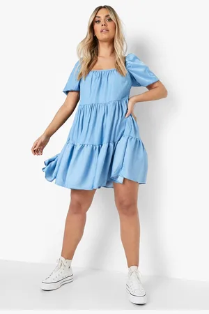Boohoo Grande Taille,Robe Babydoll Effet Denim À Col Carré
