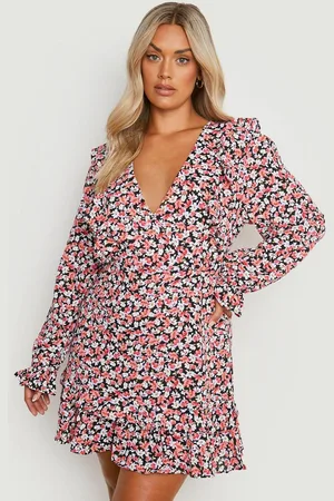 Boohoo Grande Taille,Robe Courte Volantée À Manches Longues