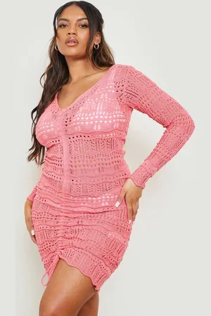 Boohoo Grande Taille,Robe De Plage Froncée En Crochet