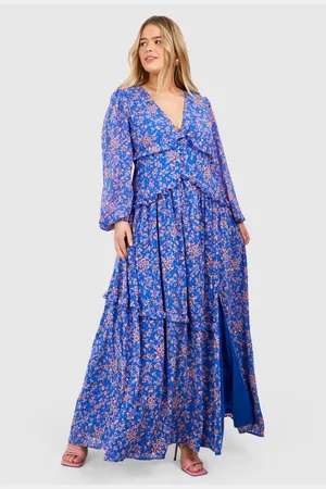 Boohoo Grande Taille,Robe Longue Fleurie À Taille Contrastante