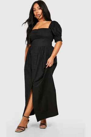 Boohoo Grande Taille,Robe Longue En Popeline À Manches Bouffantes