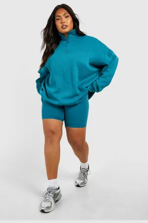 Boohoo Grande Taille,Ensemble Avec Sweat À Col Zippé Et Short Cycliste