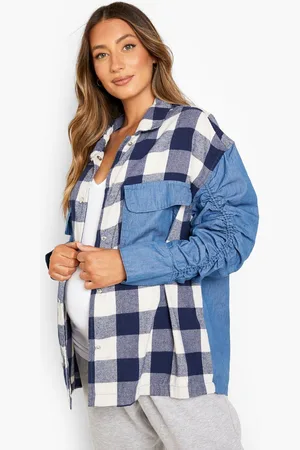Boohoo Maternité,Surchemise À Carreaux Et Manches Froncées En Jean