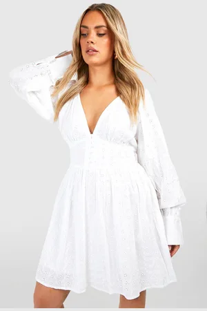 Boohoo Grande Taille,Robe Patineuse Brodée Boutonnée
