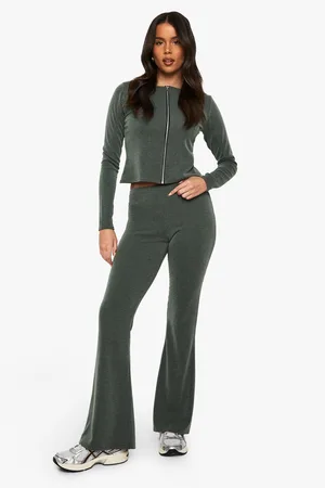 Boohoo Ensemble Avec Top Côtelé Zippé Et Pantalon Flare