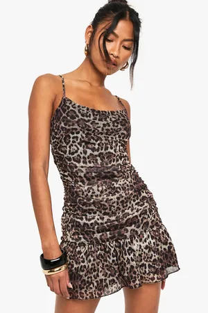 Boohoo Robe Courte Froncée À Imprimé Léopard