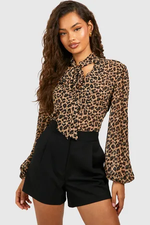 Boohoo Blouse Léopard À Col Noué