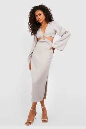Boohoo Robe Mi,Longue À Manches Évasées