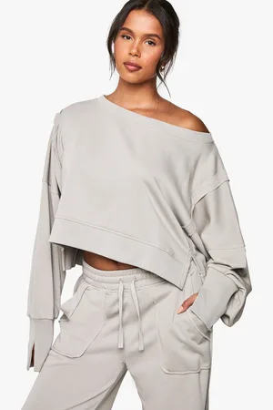 Boohoo Sweat Court Délavé À Épaules Dénudées