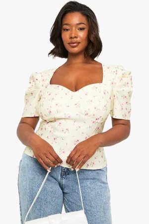 Boohoo Grande Taille,Top À Manches Bouffantes Et Fleurs