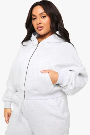 Boohoo Grande Taille,Sweat À Capuche Zippé À Manches Bouffantes