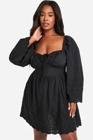 Boohoo Grande Taille,Robe Champêtre Courte Nouée En Broderie
