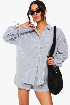 Boohoo "Petite",Ensemble Avec Chemise Rayée Et Short