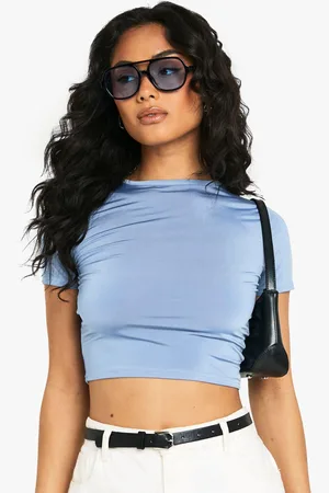 Boohoo Crop Top Soyeux À Manches Courtes