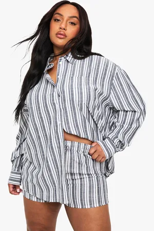 Boohoo Grande Taille,Ensemble Avec Chemise Rayée Et Short