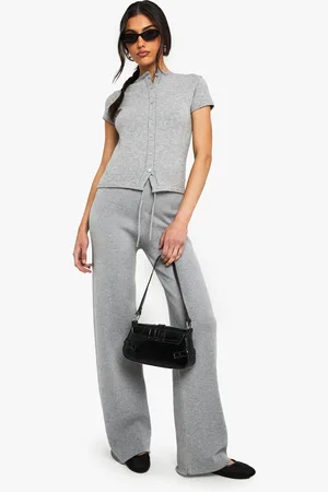 Boohoo Ensemble En Maille Avec T,Shirt Boutonné Et Pantalon Large