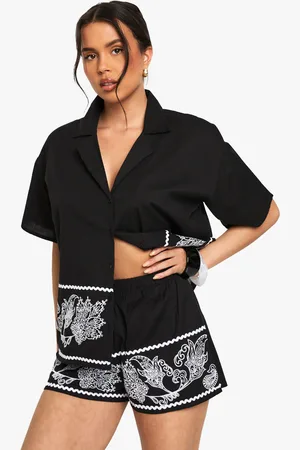 Boohoo Short Effet Lin À Bordures Brodées