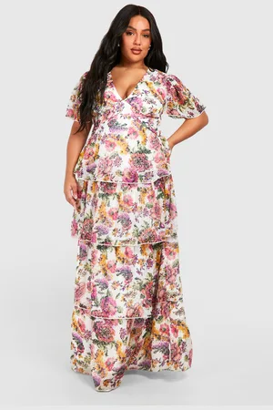Boohoo Grande Taille,Robe Longue Fleurie À Manches Larges