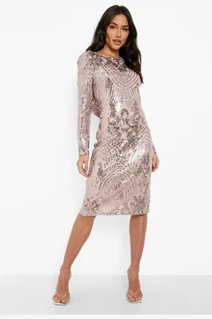 Boohoo Robe Mi,Longue Pailletée Effet Damas À Dos Nu